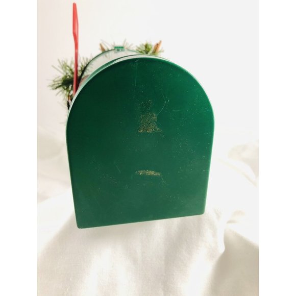 VINTAGE CHRISTMAS DECORATION GreenTin Mailbox Floral Fruit Arrangement - Picture 5 of 9